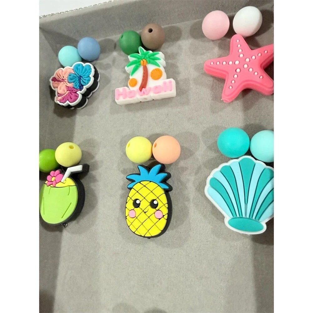 20pc Tropical Silicone Focal Beads & Round Beads Set Beadable Pens Crafts